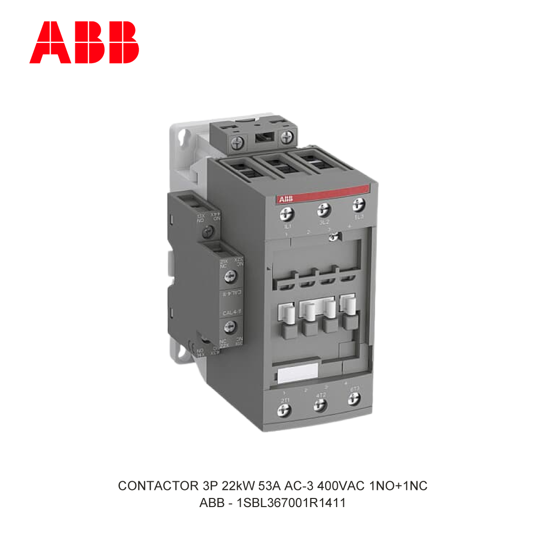 CONTACTOR 3P 22kW 53A AC-3 250-500V AC/DC 400V COIL 1NO+1NC