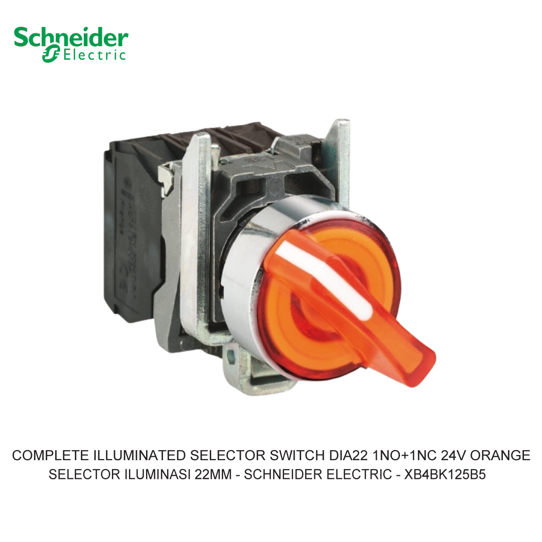 COMPLETE ILLUMINATED SELECTOR SWITCH DIA22 2-POSITION STAY PUT 1NO+1NC 24V ORANGE