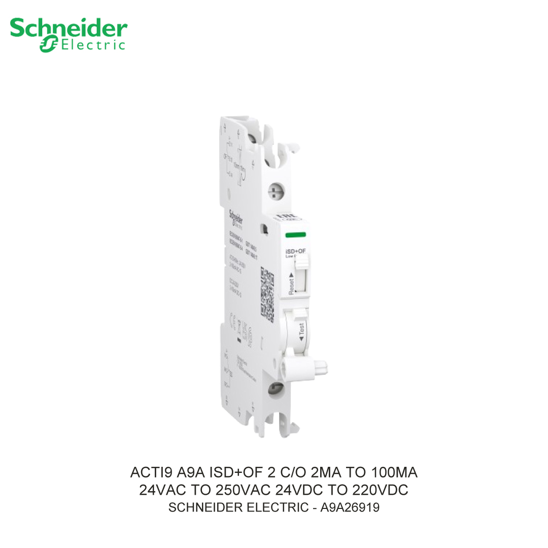 ACTI9 A9A ISD+OF 2 C/O 2MA TO 100MA 24VAC TO 250VAC 24VDC TO 220VDC TOP AND BOTTOM CONNECTION