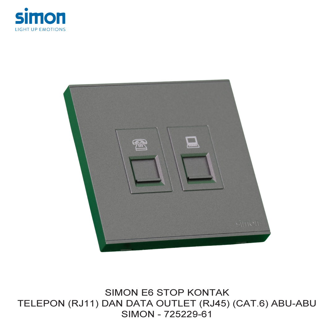 SIMON E6 TELEPHONE (RJ11) AND DATA OUTLET (RJ45) (CAT.5E) GREY