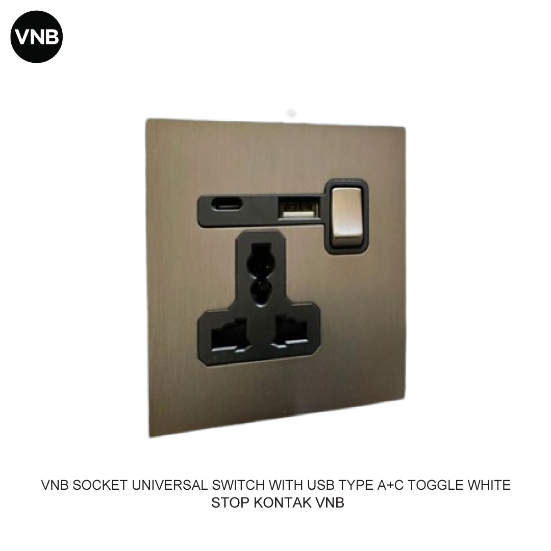 VNB STOP KONTAK UNIVERSAL SWITCH WITH USB TYPE A+C TOGGLE WHITE