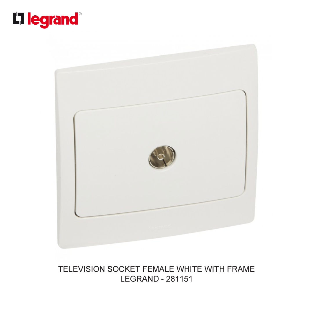 TELEVISION SOCKET FEMALE WHITE WITH FRAME
