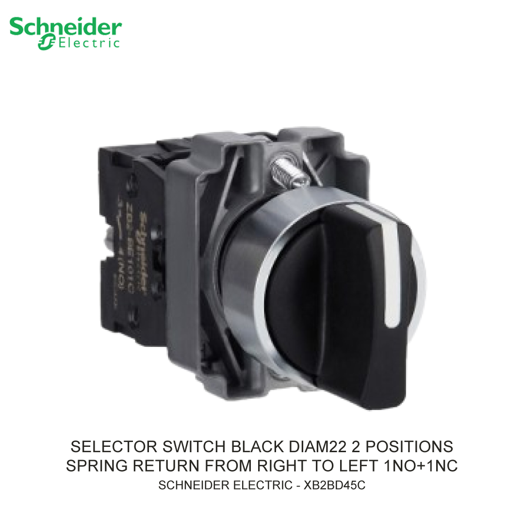 SELECTOR SWITCH BLACK DIAM22 2 POSITIONS SPRING RETURN FROM RIGHT TO LEFT 1NO+1NC