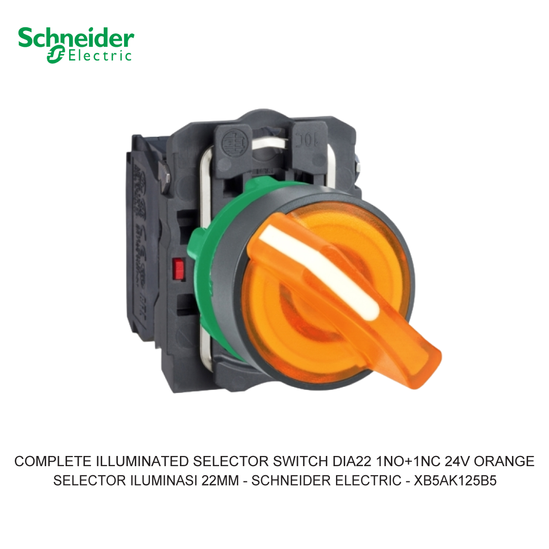 COMPLETE ILLUMINATED SELECTOR SWITCH DIA22 2-POSITION STAY PUT 1NO+1NC 24V ORANGE