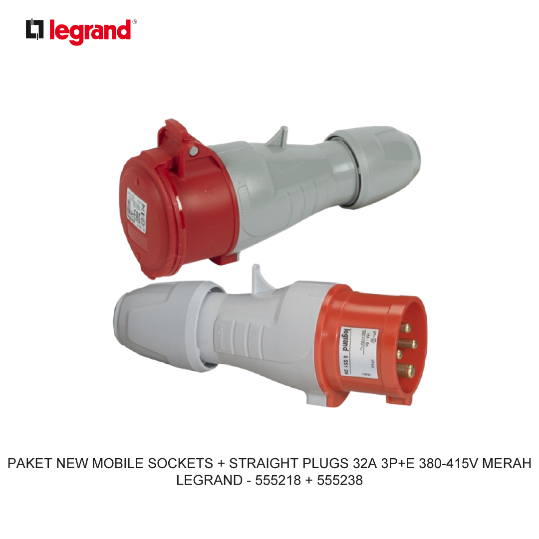 PAKET NEW MOBILE SOCKETS + STRAIGHT PLUGS 32A 3P+E 380-415V MERAH