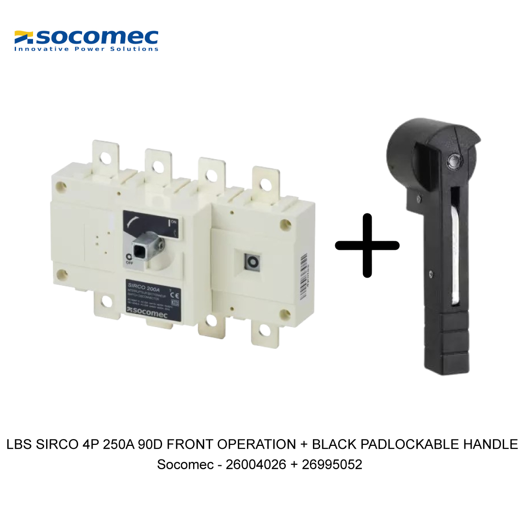 LBS SIRCO 4P 250A 90D FRONT OPERATION + BLACK PADLOCKABLE HANDLE
