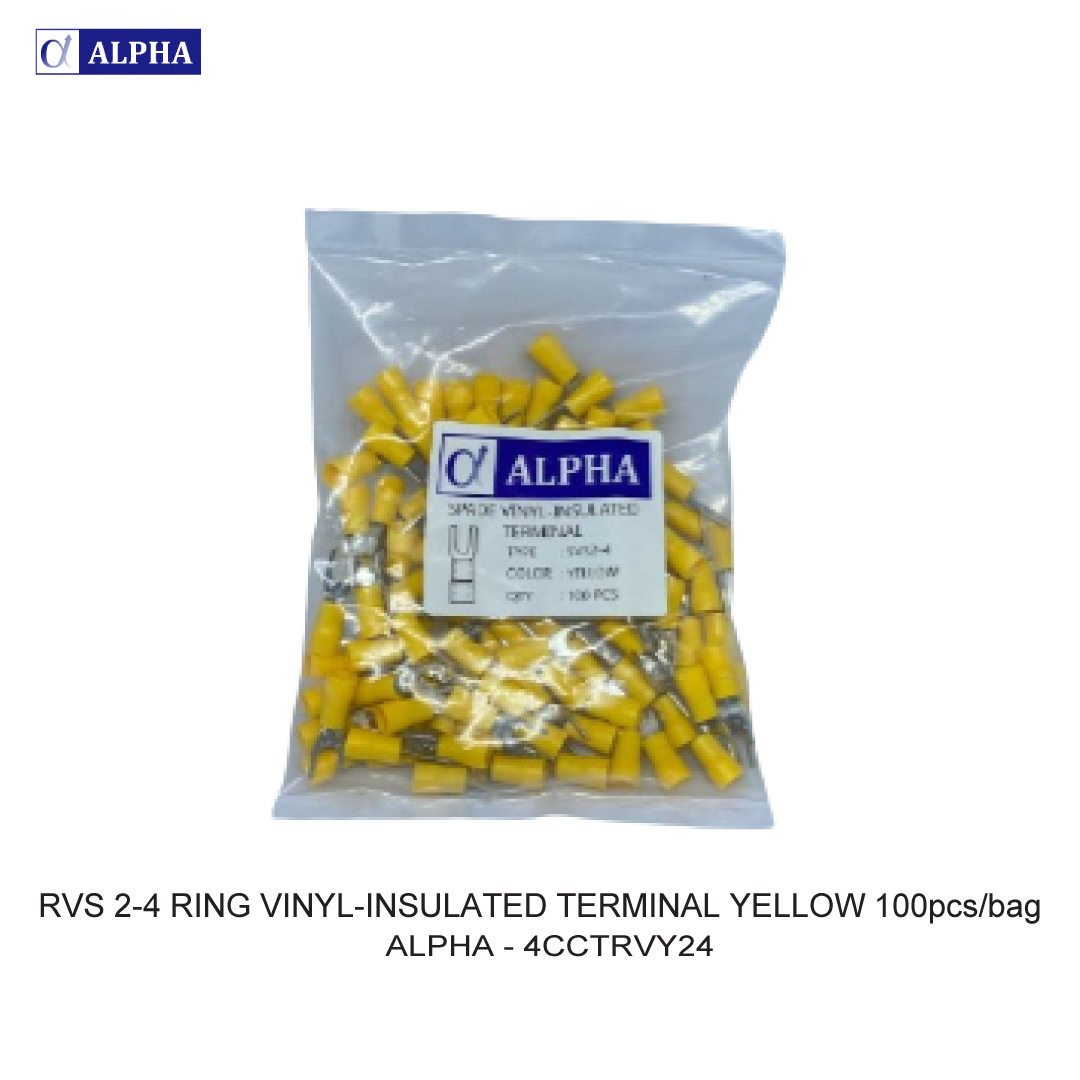 RVS 2-4 RING VINYL-INSULATED TERMINAL YELLOW 100pcs/bag