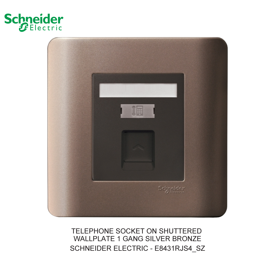 TELEPHONE SOCKET ON SHUTTERED WALLPLATE 1 GANG SILVER BRONZE