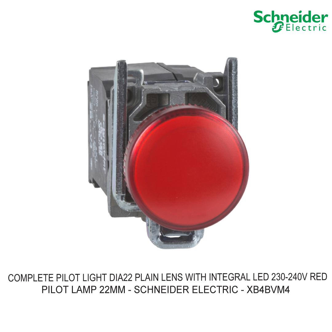 COMPLETE PILOT LIGHT DIA22 PLAIN LENS WITH INTEGRAL LED 230-240V RED