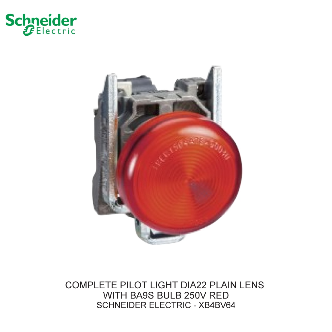 COMPLETE PILOT LIGHT DIA22 PLAIN LENS WITH BA9S BULB 250V RED