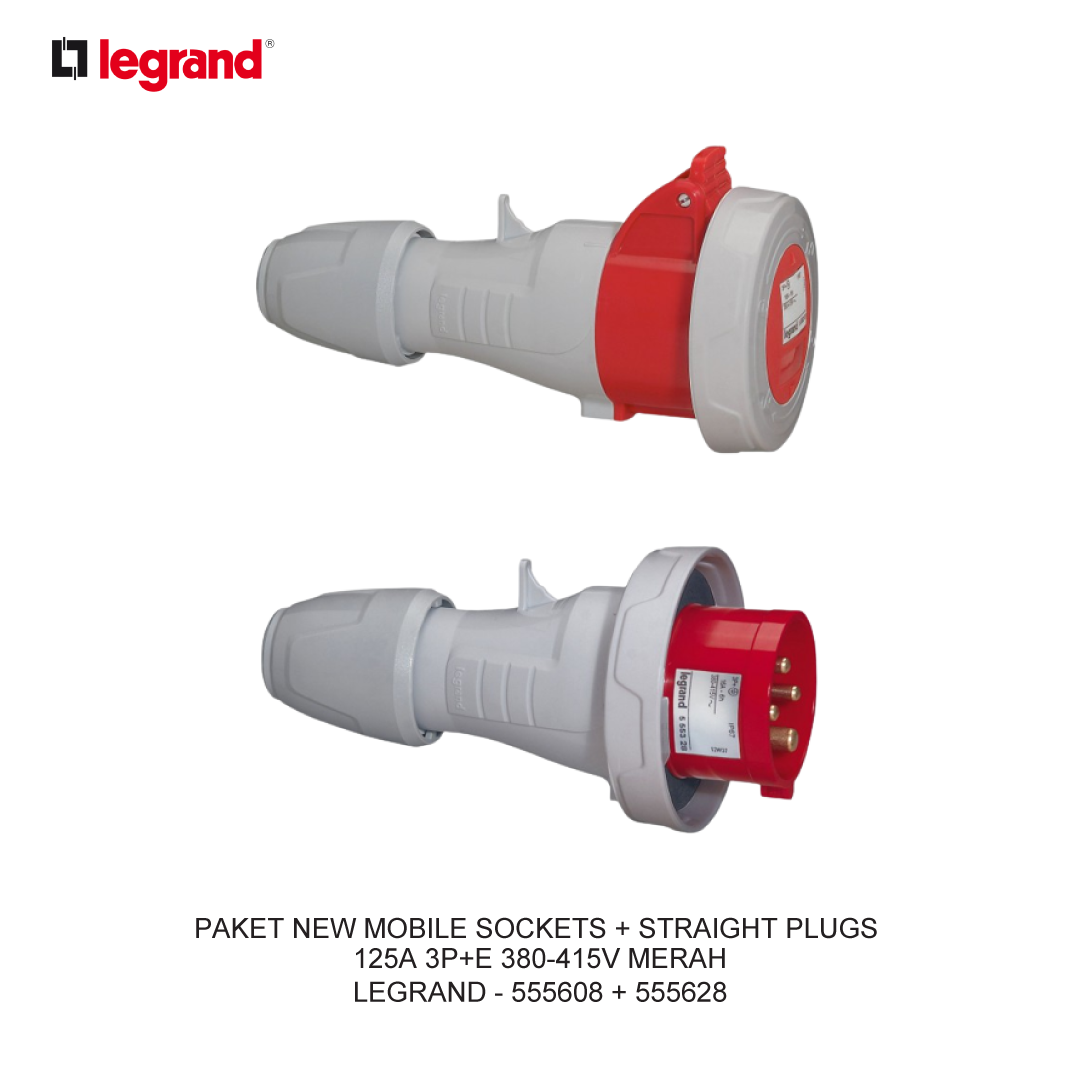PAKET NEW MOBILE SOCKETS + STRAIGHT PLUGS 125A 3P+E 380-415V MERAH