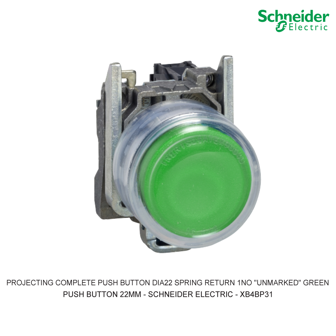 PROJECTING COMPLETE PUSH BUTTON DIA22 SPRING RETURN 1NO "UNMARKED" GREEN