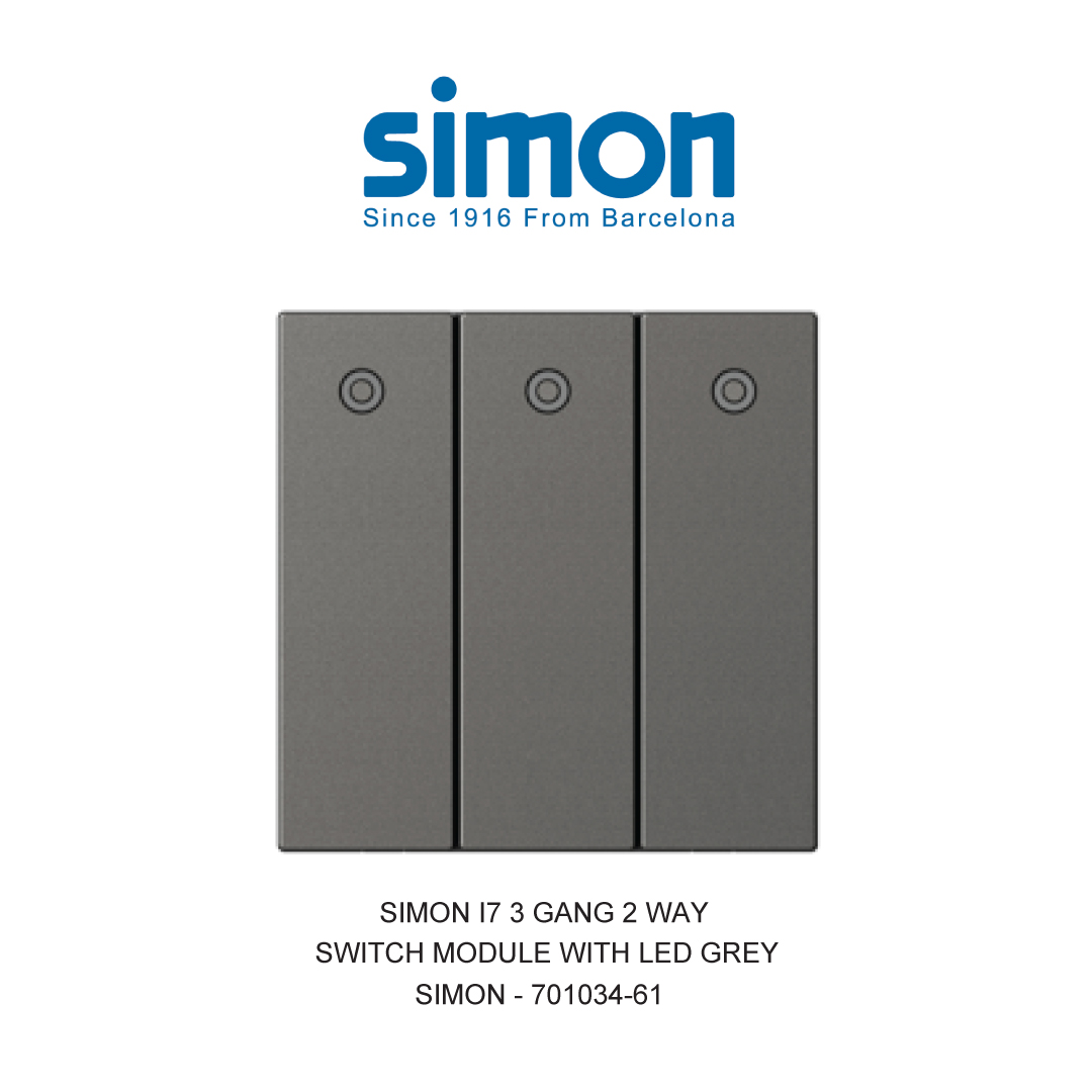 SIMON i7 3 GANG 2 WAY SWITCH MODULE WITH LED GREY