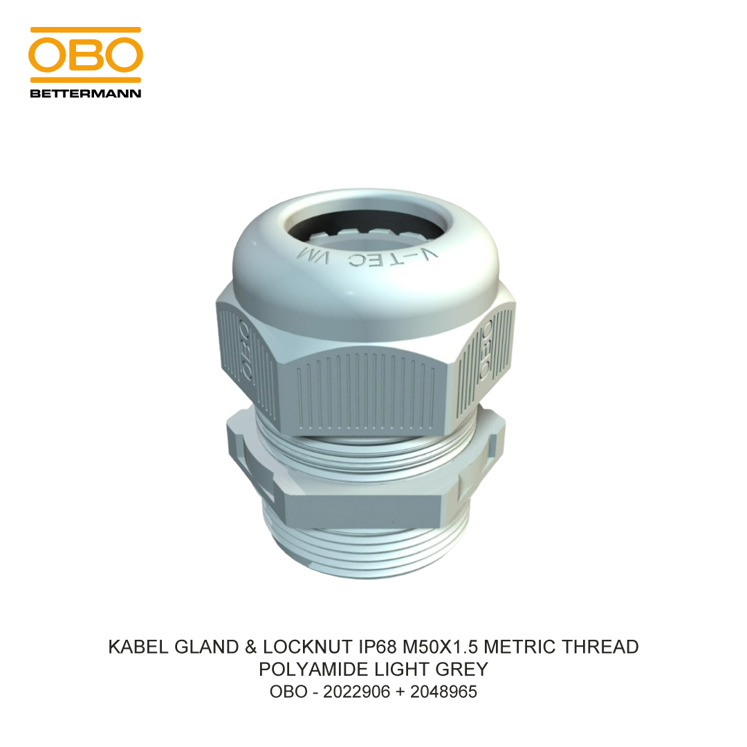 KABEL GLAND & LOCKNUT IP68 M50X1.5 METRIC THREAD POLYAMIDE LIGHT GREY