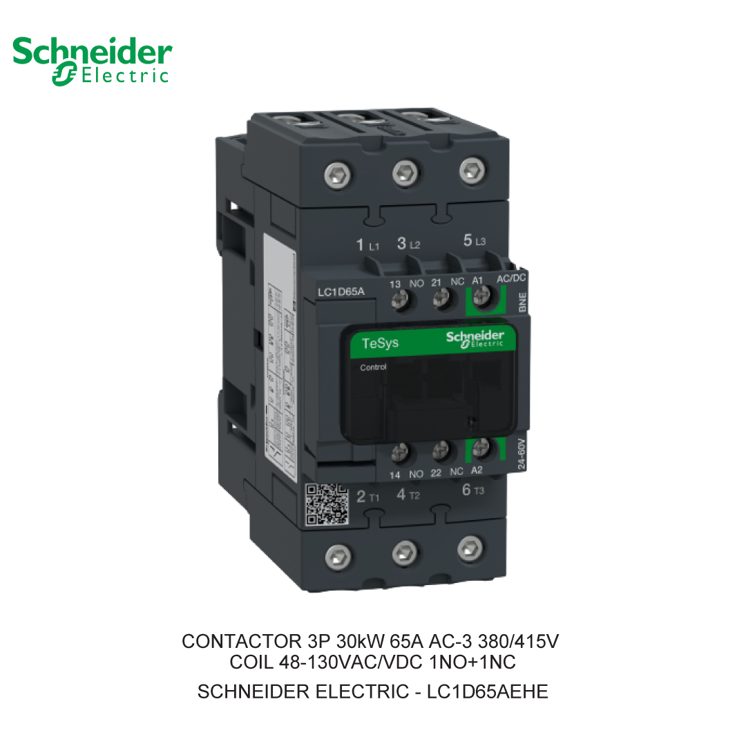 CONTACTOR 3P 30kW 65A AC-3 380/415V COIL 48-130VAC/VDC 1NO+1NC