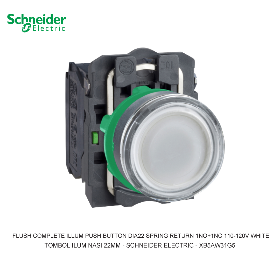 FLUSH COMPLETE ILLUM PUSH BUTTON DIA22 SPRING RETURN 1NO+1NC 110-120V WHITE