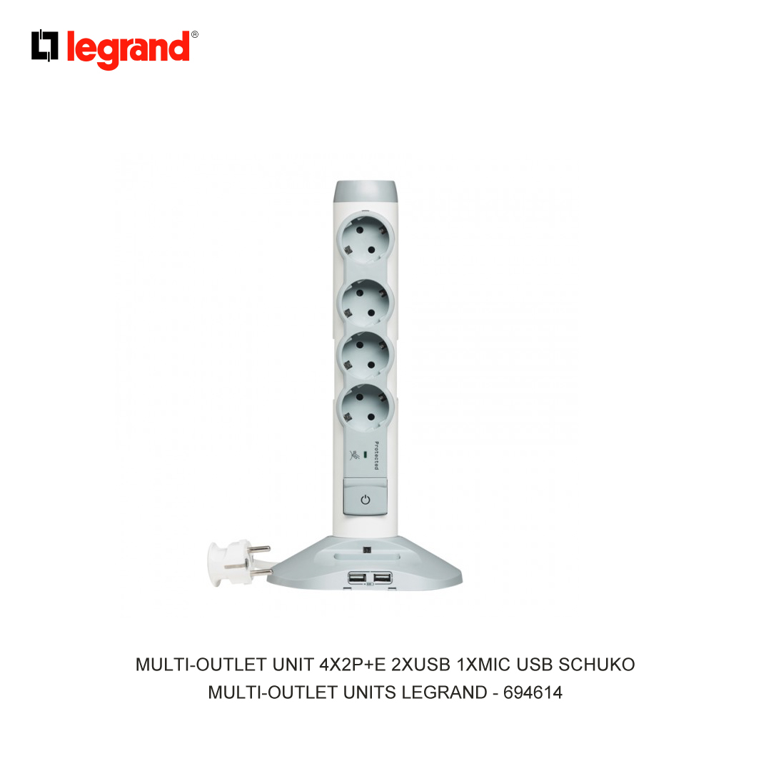 MULTI-OUTLET UNIT 4X2P+E 2XUSB 1XMIC USB SCHUKO