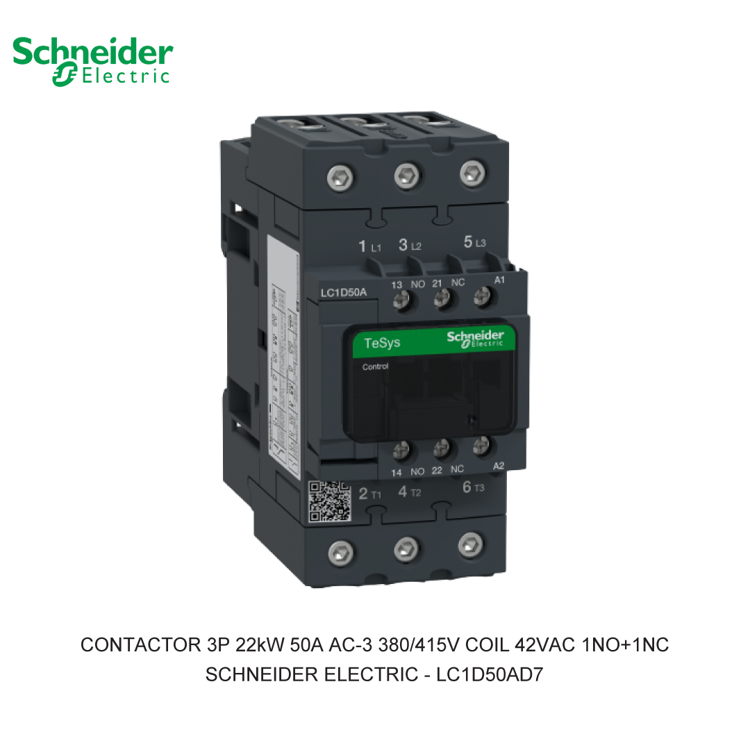 CONTACTOR 3P 22kW 50A AC-3 380/415V COIL 42VAC 1NO+1NC