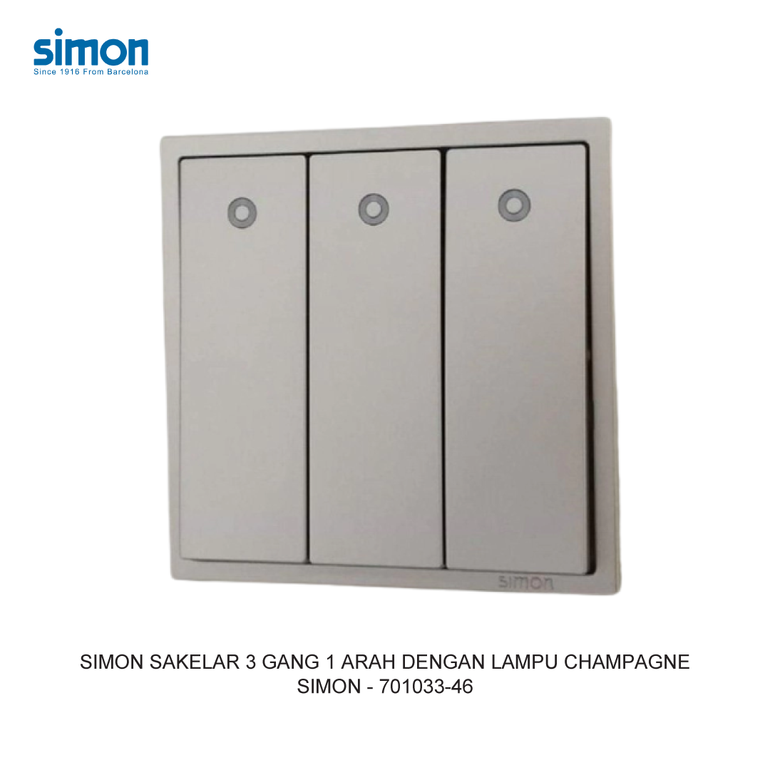 SIMON i7 3 GANG 1 WAY SWITCH MODULE WITH LED CHAMPAGNE