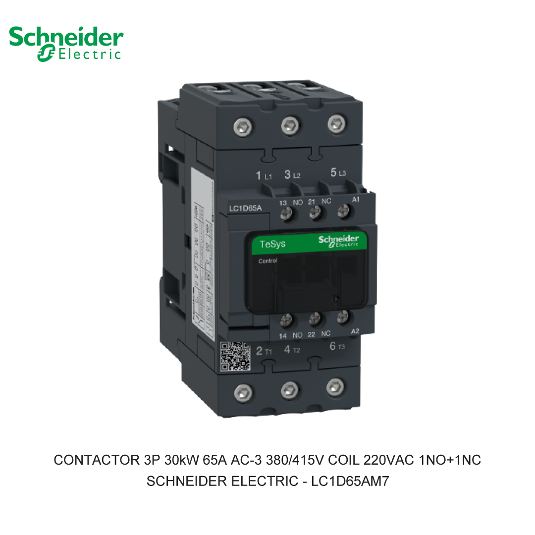 CONTACTOR 3P 30kW 65A AC-3 380/415V COIL 220VAC 1NO+1NC
