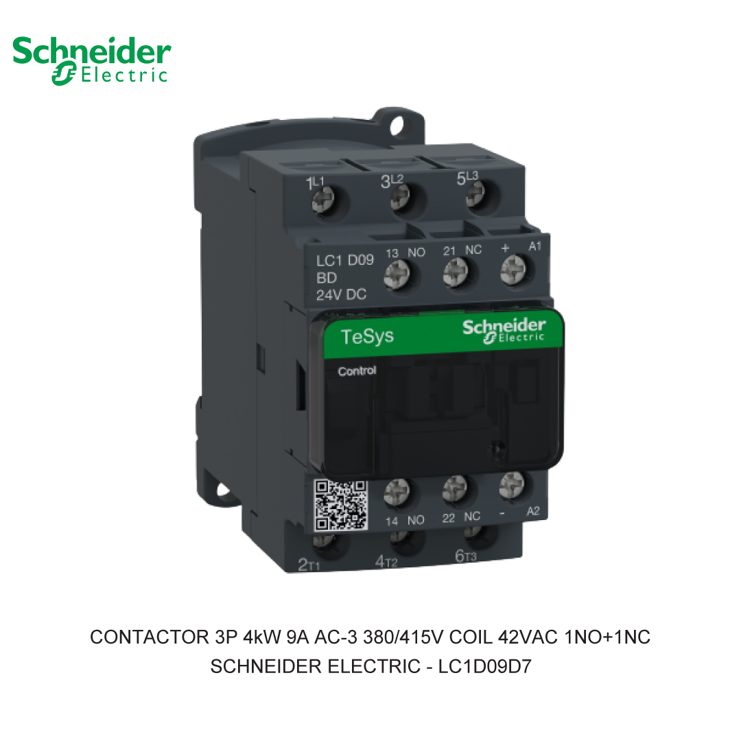 CONTACTOR 3P 4kW 9A AC-3 380/415V COIL 42VAC 1NO+1NC