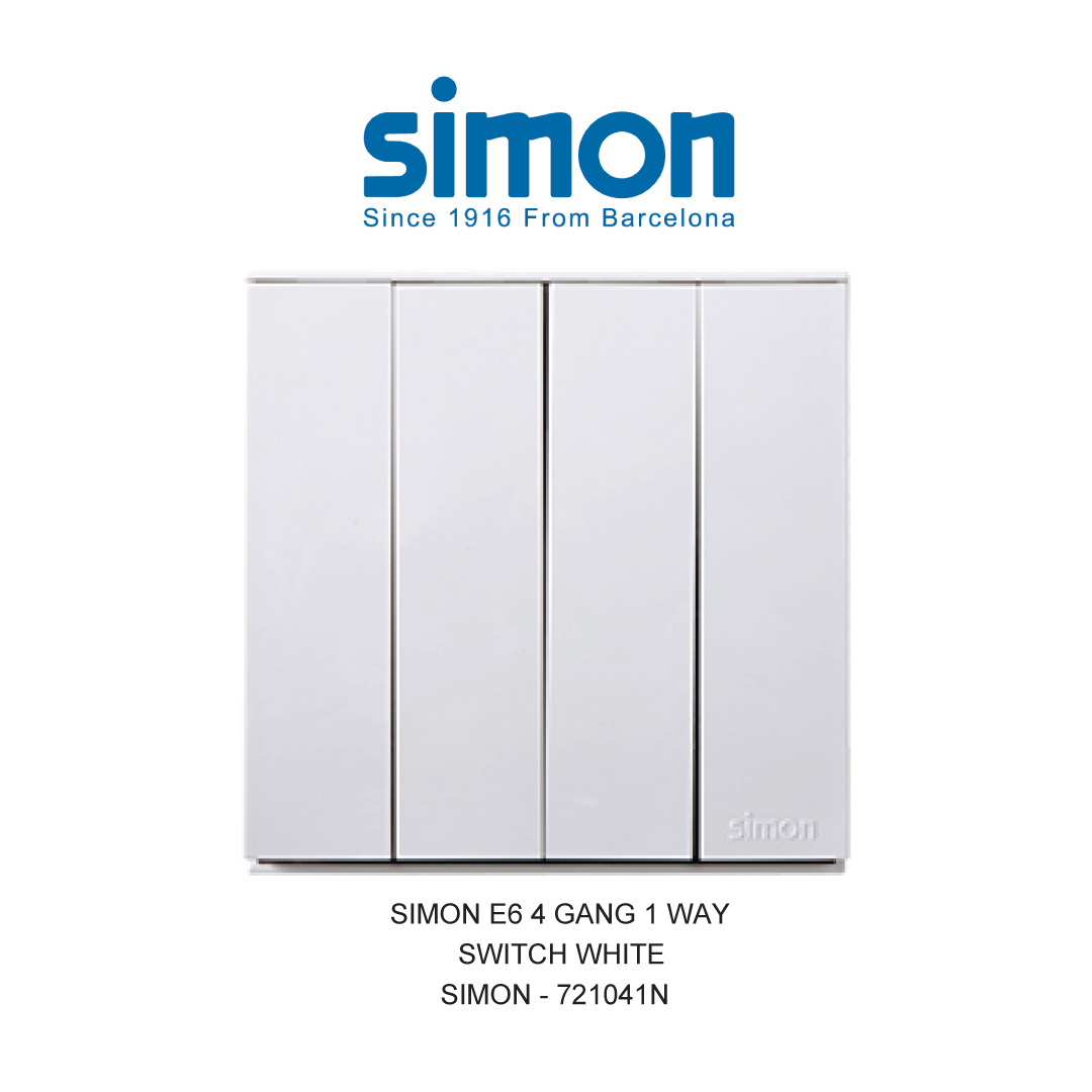 SIMON E6 4 GANG 1 WAY SWITCH WHITE