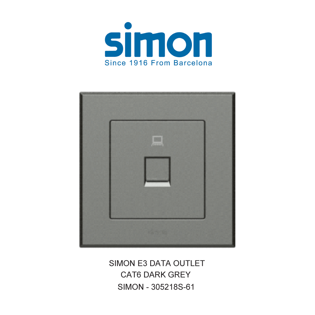 SIMON E3 STOP KONTAK DATA OUTLET CAT6 ABU-ABU
