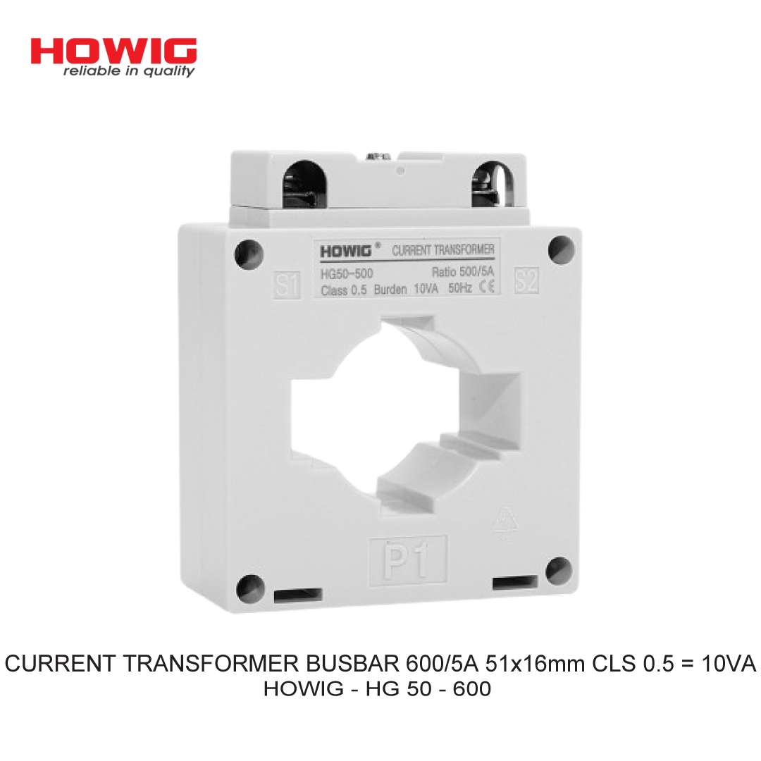 CURRENT TRANSFORMER BUSBAR 600/5A 51x16mm CLS 0.5 = 10VA