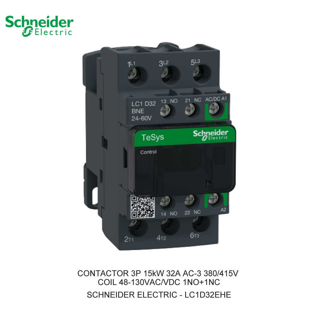 CONTACTOR 3P 15kW 32A AC-3 380/415V COIL 48-130VAC/VDC 1NO+1NC