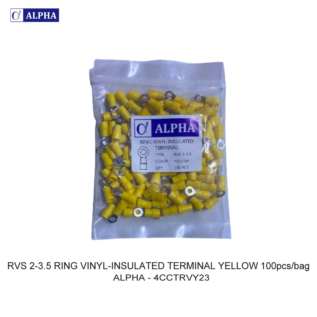 RVS 2-3.5 RING VINYL-INSULATED TERMINAL YELLOW 100pcs/bag