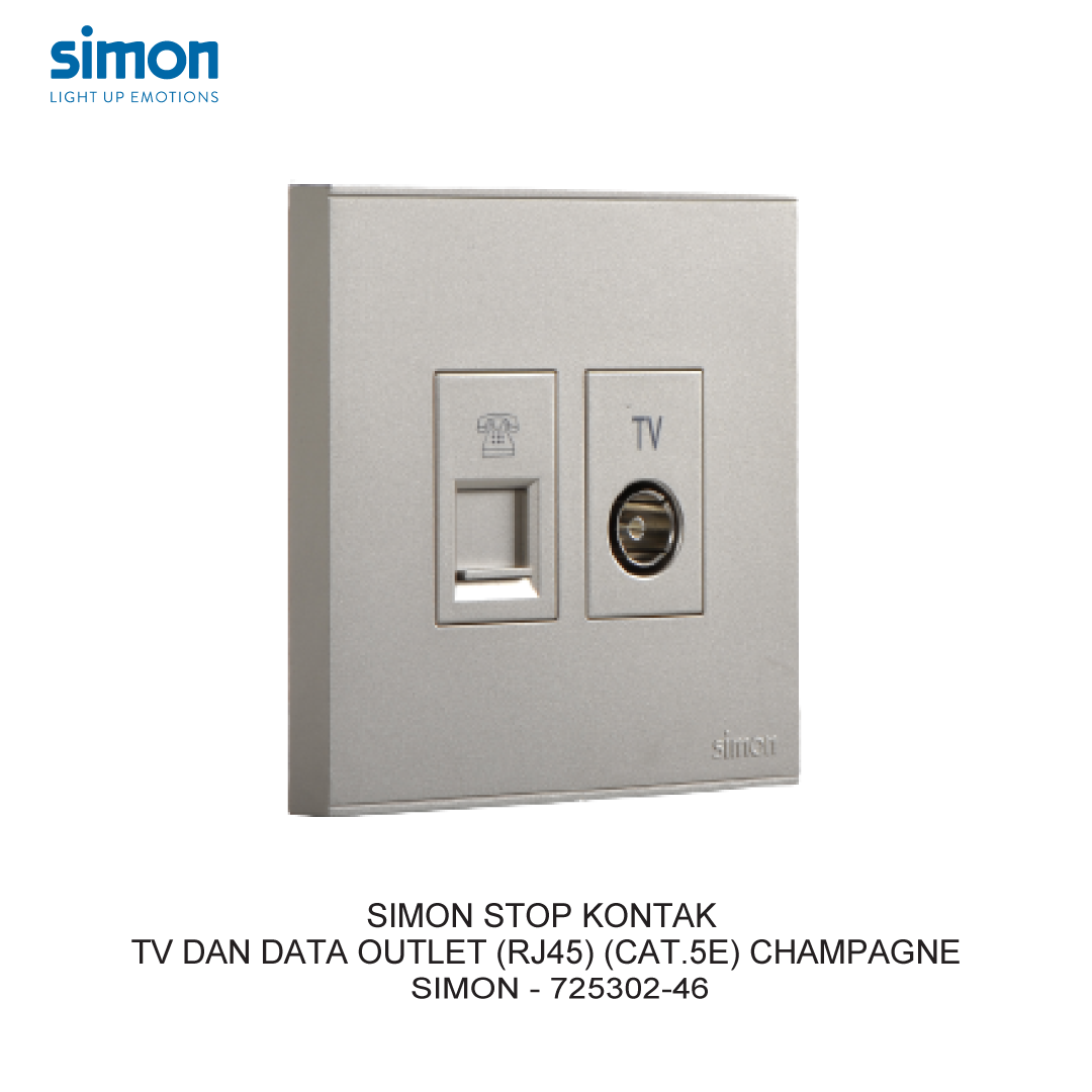 SIMON E6 STOP KONTAK TV DAN DATA OUTLET (RJ45) (CAT.5E) CHAMPAGNE