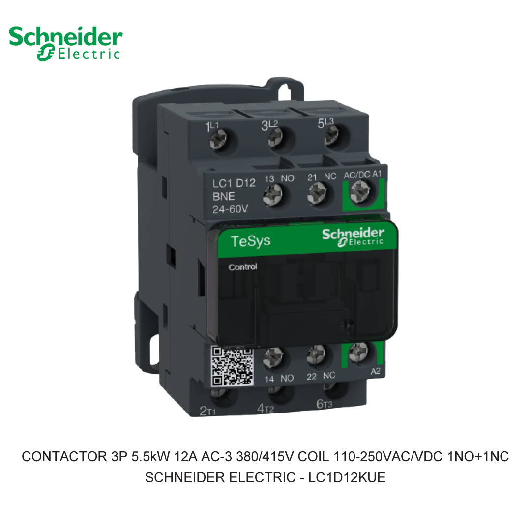 CONTACTOR 3P 5.5kW 12A AC-3 380/415V COIL 110-250VAC/VDC 1NO+1NC
