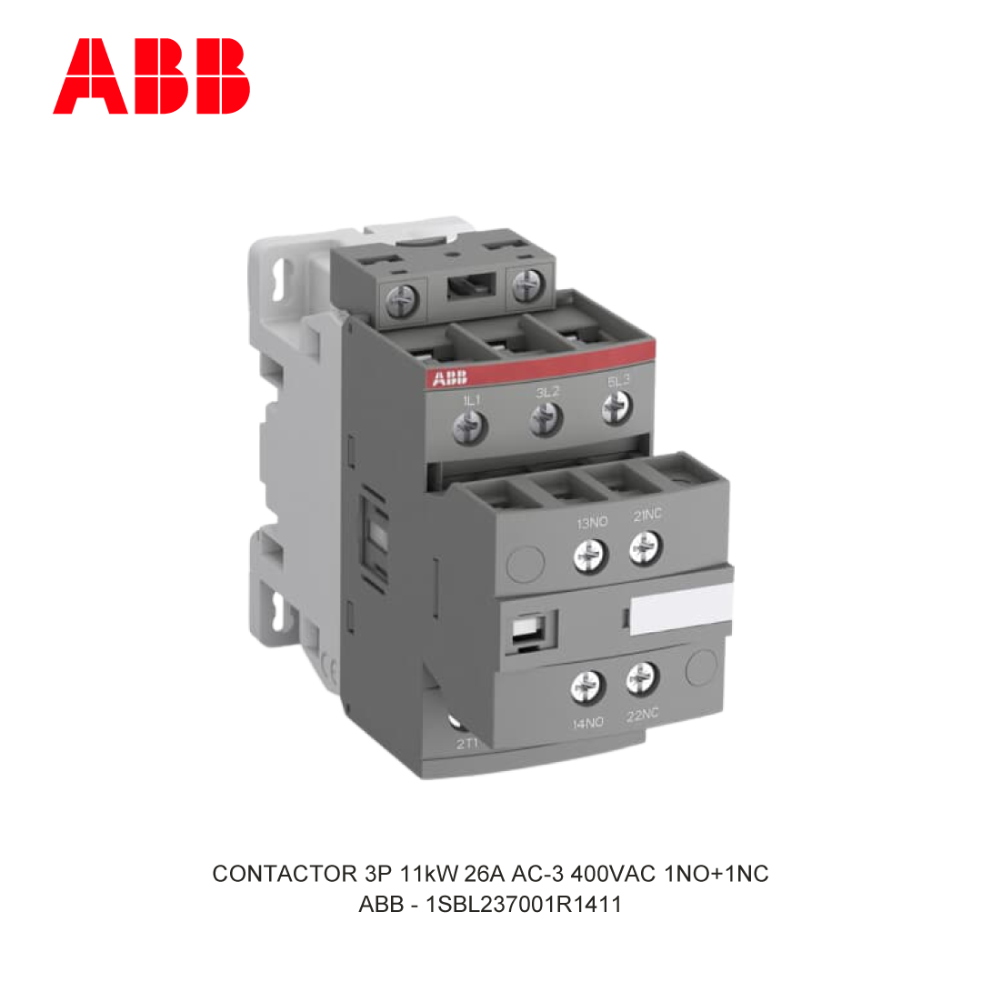 CONTACTOR 3P 11kW 26A AC-3 250-500V AC/DC 400V COIL 1NO+1NC