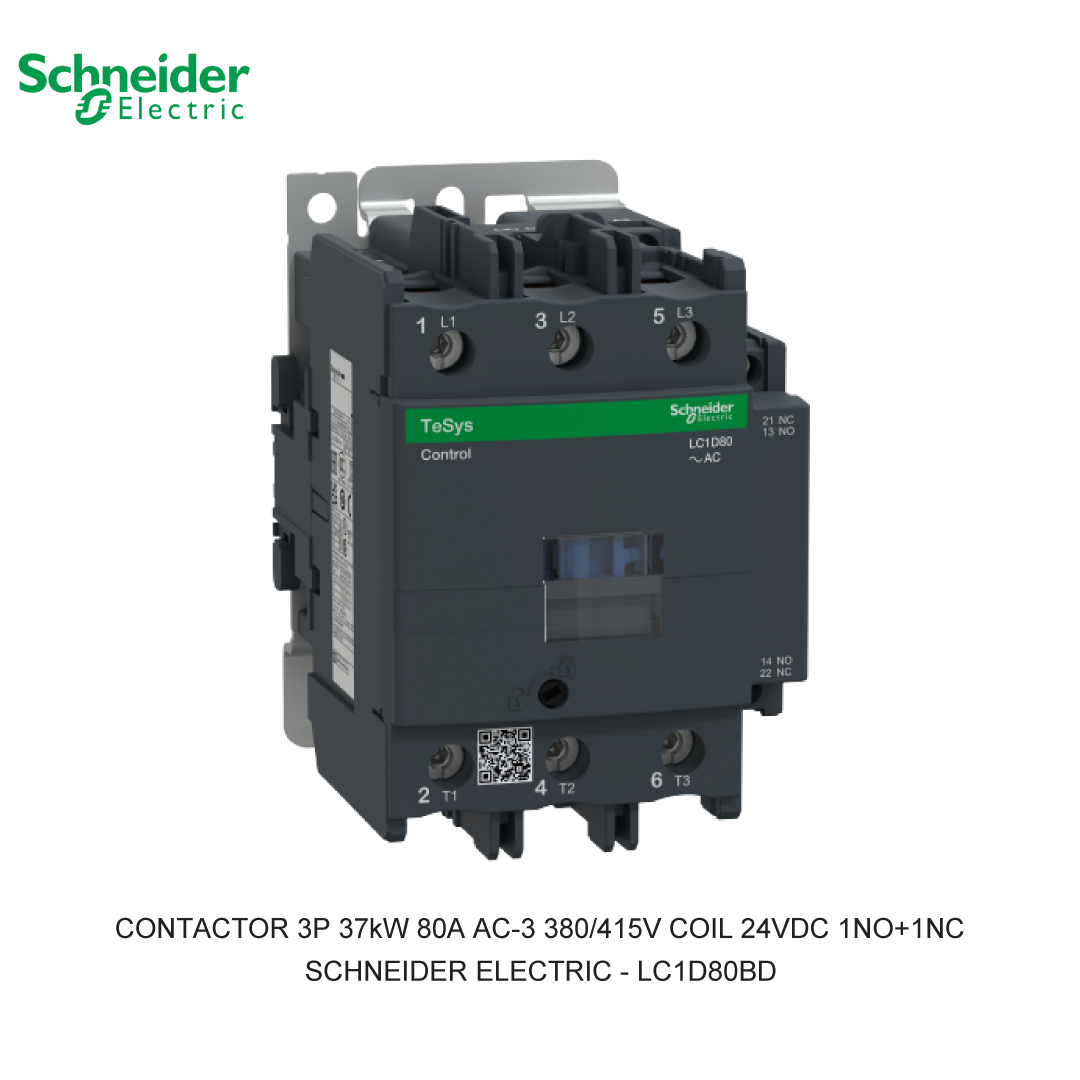 CONTACTOR 3P 37kW 80A AC-3 380/415V COIL 24VDC 1NO+1NC