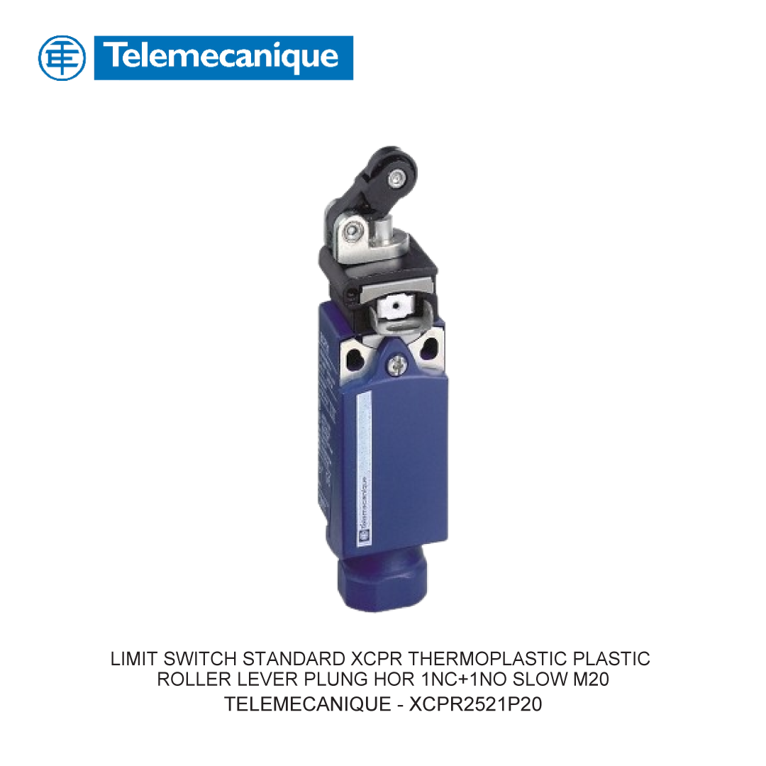 LIMIT SWITCH STANDARD XCPR THERMOPLASTIC PLASTIC ROLLER LEVER PLUNG HOR 1NC+1NO SLOW M20