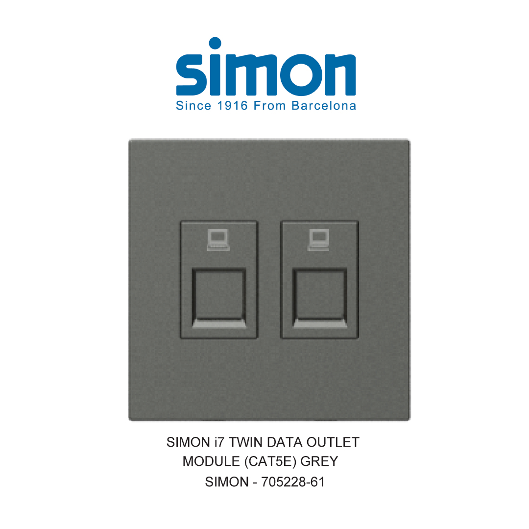 SIMON i7 STOP KONTAK KEMBAR DATA OUTLET (CAT5E) ABU-ABU