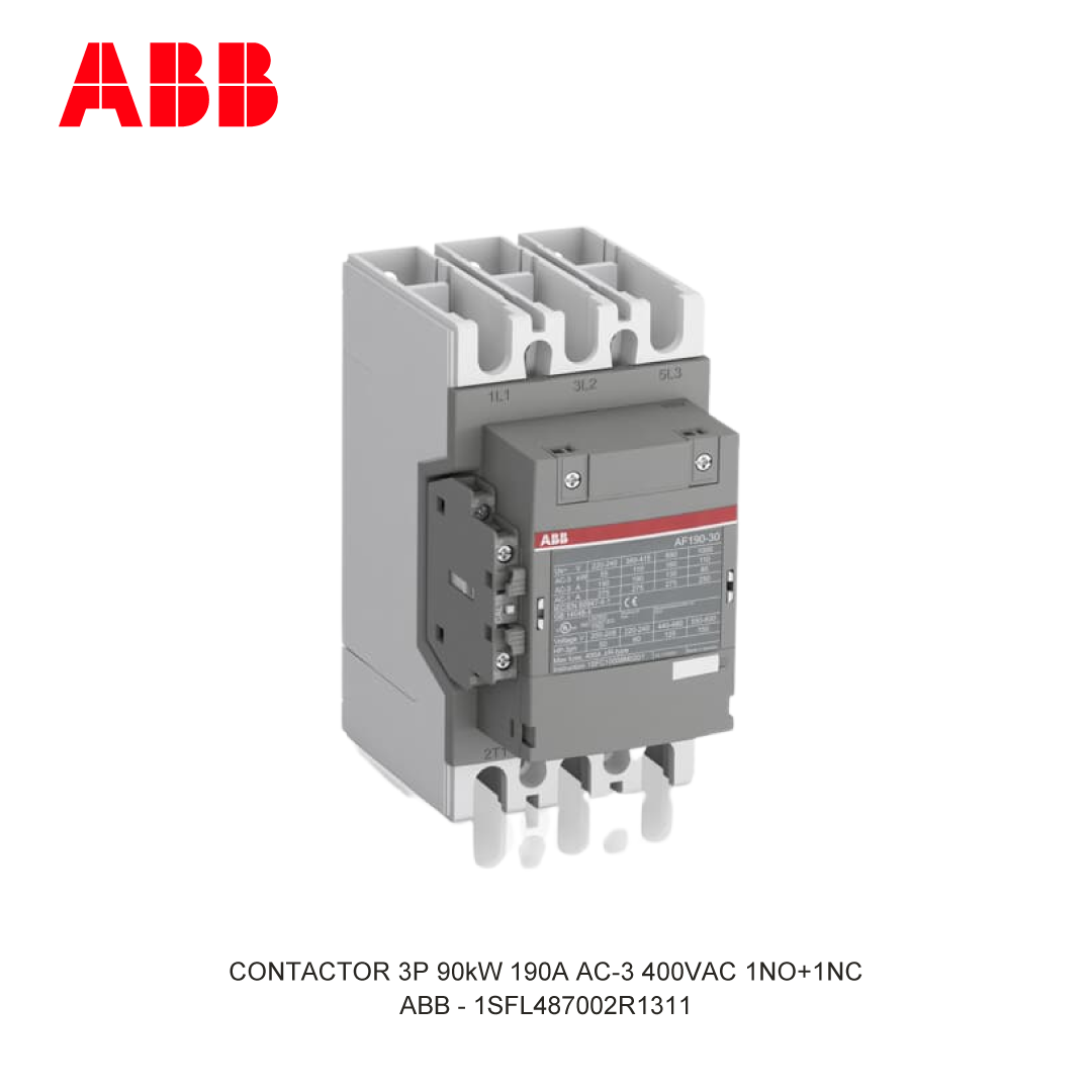 CONTACTOR 3P 90kW 190A AC-3 100-250V AC/DC 400V COIL 1NO+1NC
