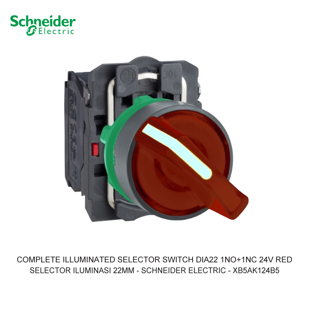 COMPLETE ILLUMINATED SELECTOR SWITCH DIA22 2-POSITION STAY PUT 1NO+1NC 24V RED