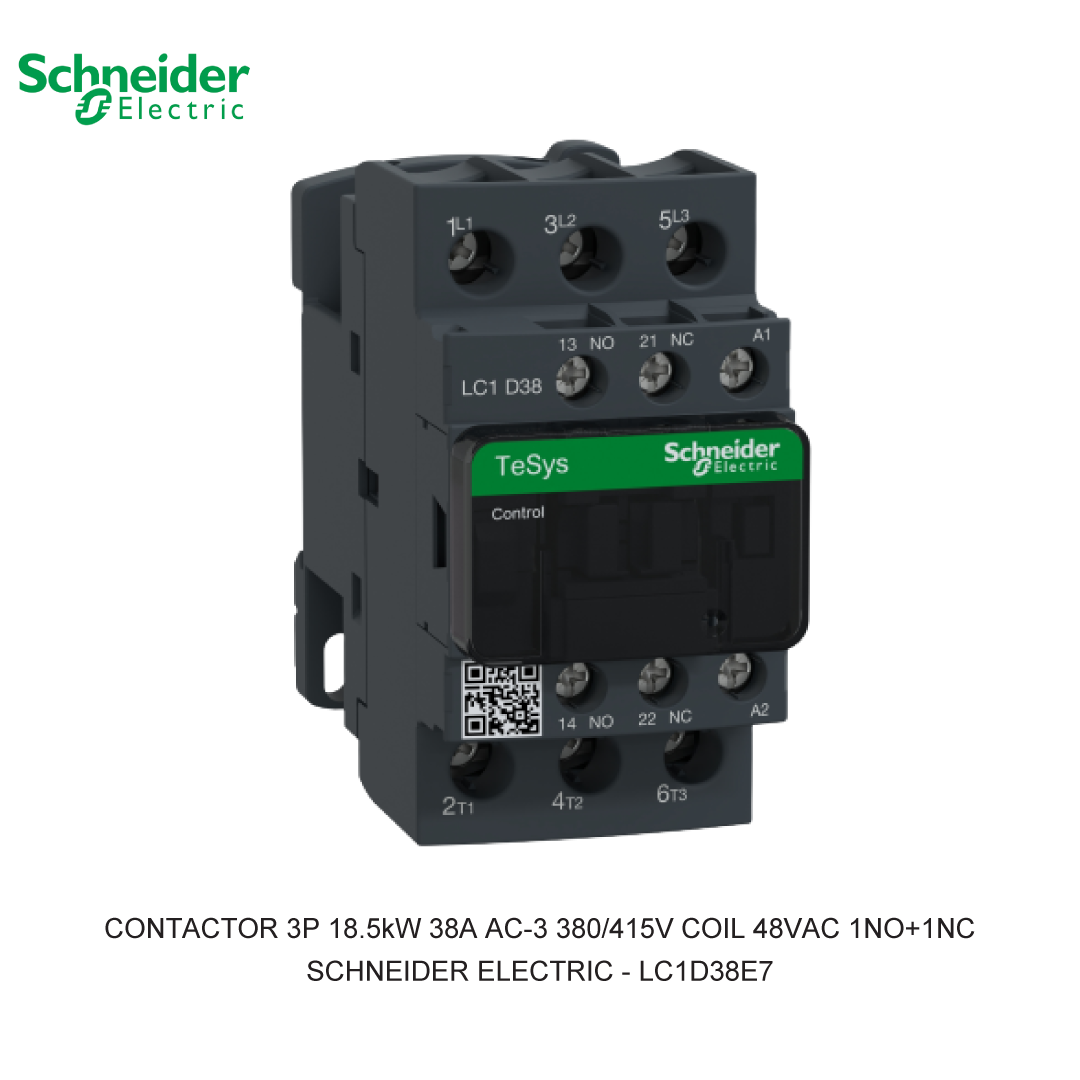 CONTACTOR 3P 18.5kW 38A AC-3 380/415V COIL 48VAC 1NO+1NC