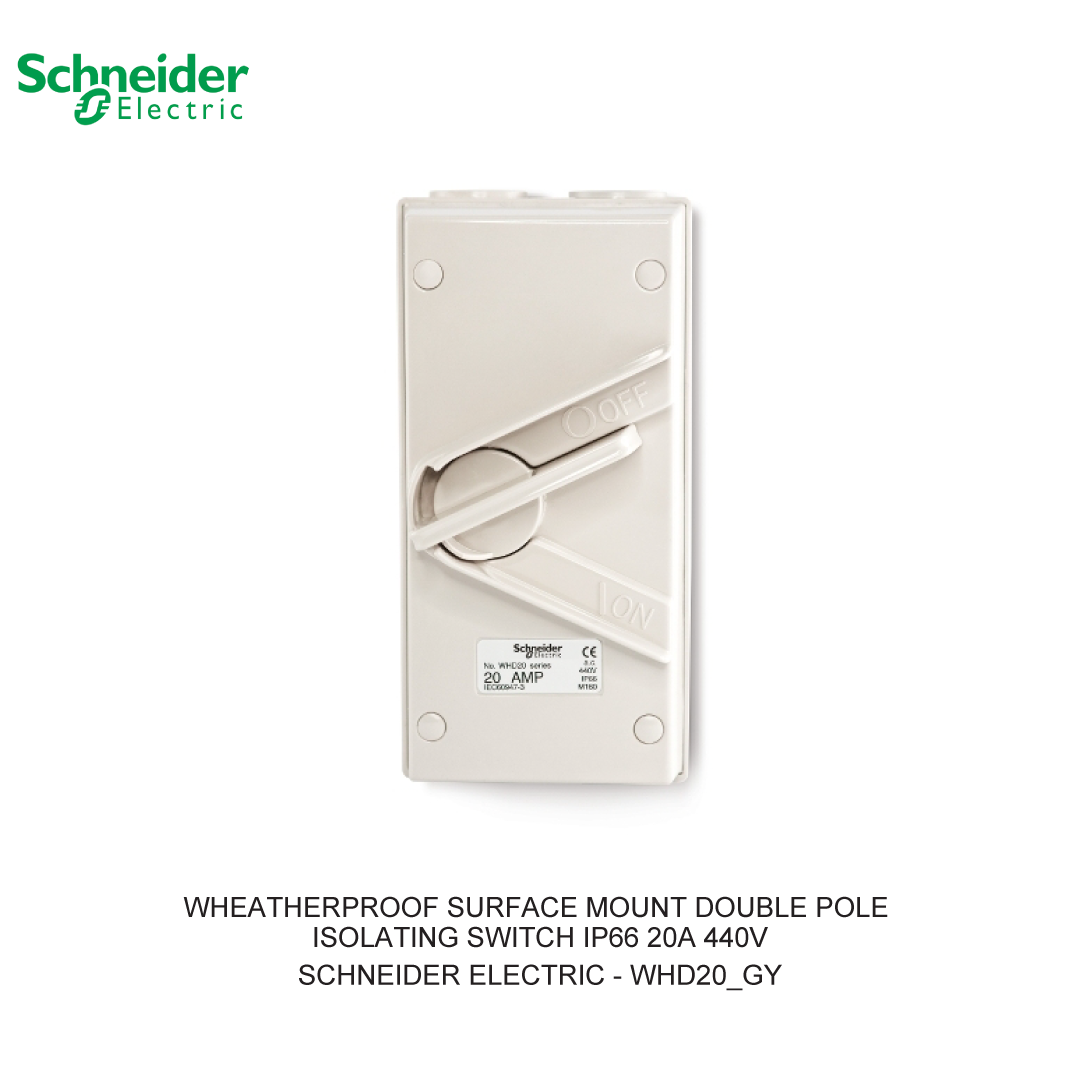 WHEATHERPROOF SURFACE MOUNT DOUBLE POLE ISOLATING SWITCH IP66 20A 440V