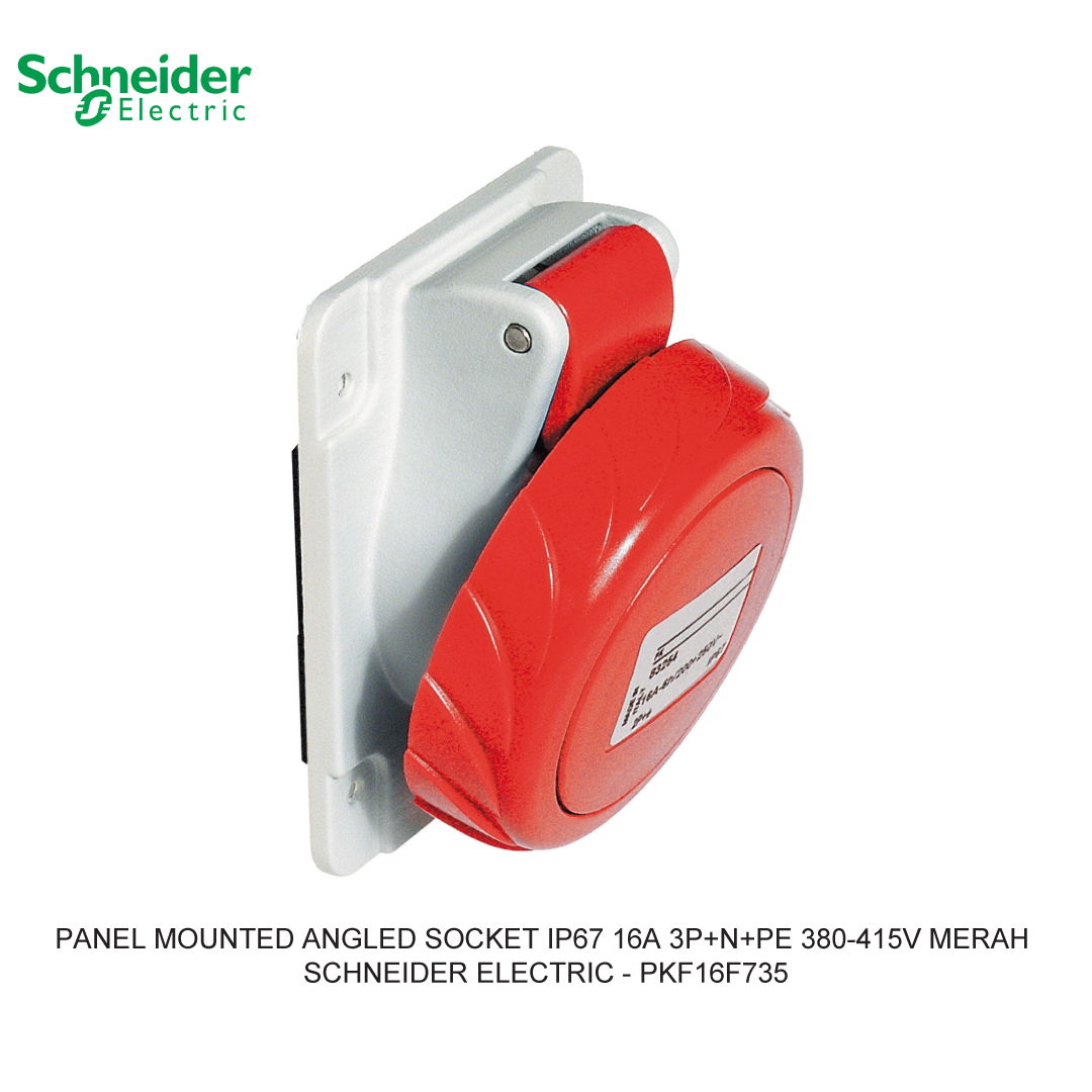 PANEL MOUNTED ANGLED SOCKET IP67 16A 3P+N+PE 380-415V MERAH