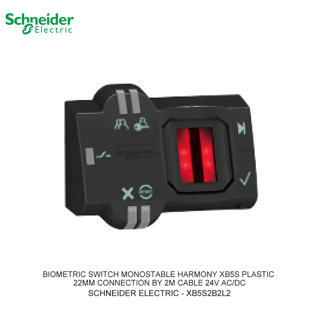 BIOMETRIC SWITCH MONOSTABLE HARMONY XB5S PLASTIC 22MM CONNECTION BY 2M CABLE 24V AC/DC
