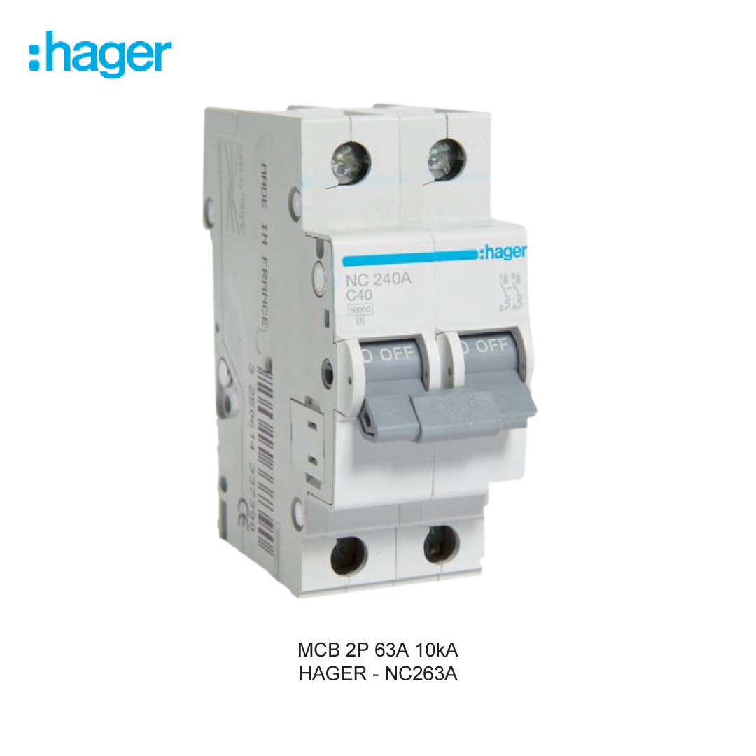 HAGER MCB 2P 63A 10kA KURVA C