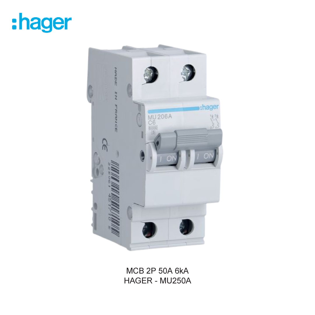 HAGER MCB 2P 50A 6kA KURVA C