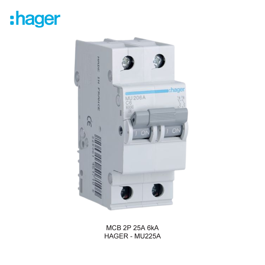 HAGER MCB 2P 25A 6kA KURVA C