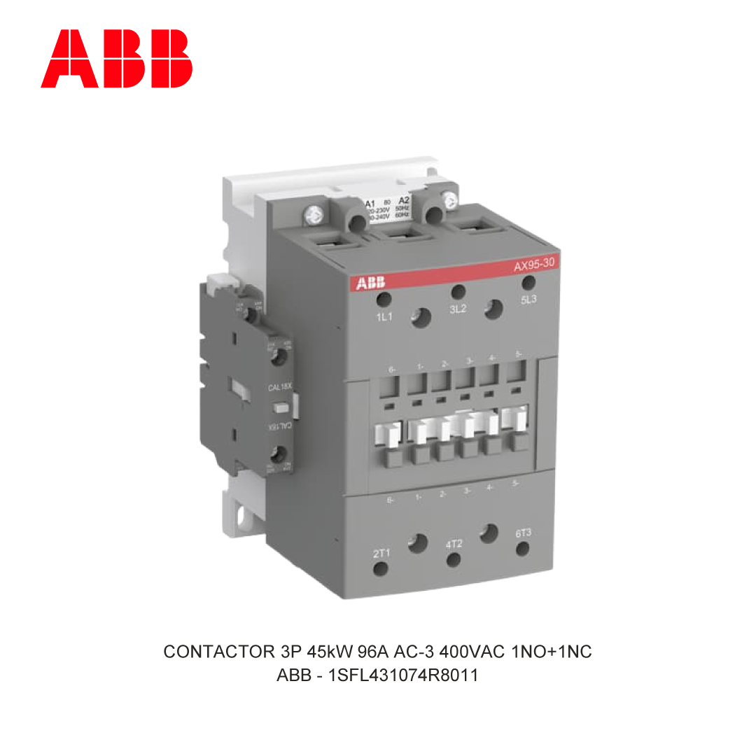 CONTACTOR 3P 45kW 96A AC-3 220-230V COIL 400VAC 1NO+1NC