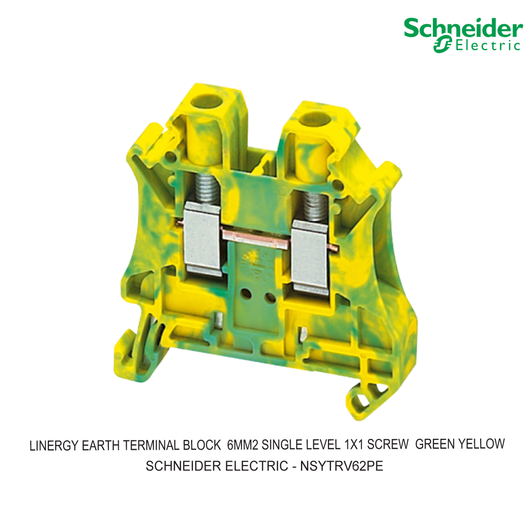 LINERGY EARTH TERMINAL BLOCK  6MM2 SINGLE LEVEL 1X1 SCREW  GREEN YELLOW
