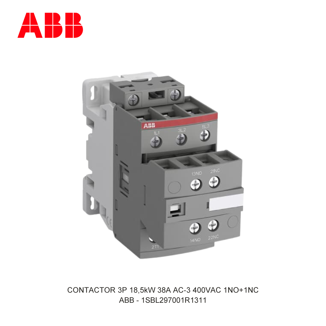 CONTACTOR 3P 18.5kW 38A AC-3 100-250V AC/DC 400V COIL 1NO+1NC