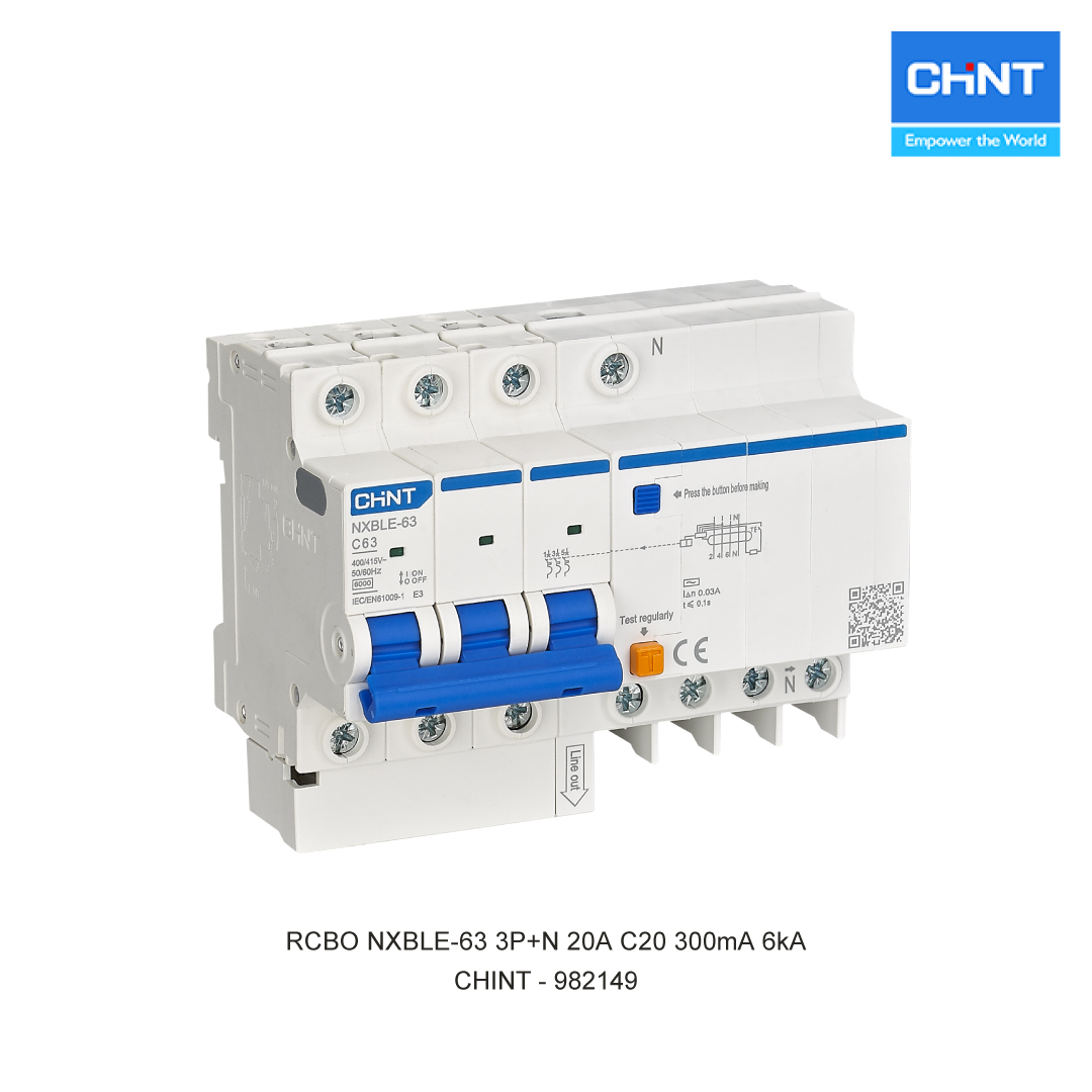 RCBO NXBLE-63 3P+N 20A C20 300mA 6kA