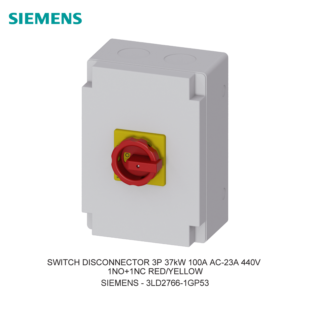 SWITCH DISCONNECTOR 3P 37kW 100A AC-23A 440V 1NO+1NC RED/YELLOW